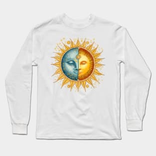 Sun and moon face hand drawn illustration. Zodiac sign. Long Sleeve T-Shirt